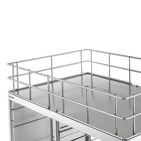 Dienbladenwagen | RVS | 2x 8 Etages (443x343) + Bovenblad | Wielen (Geremd) | 965x625x1695(h)mm