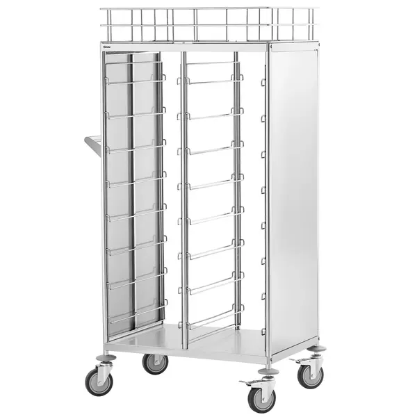 Dienbladenwagen | RVS | 2x 8 Etages (443x343) + Bovenblad | Wielen (Geremd) | 965x625x1695(h)mm