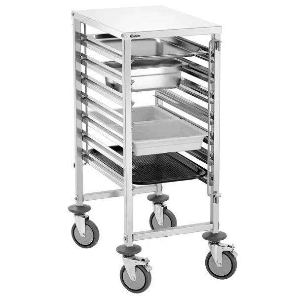 Regaalwagen | RVS | 7 Etages (1/1 GN) + Bovenblad | Wielen (Geremd) | 450x670x1000(h)mm