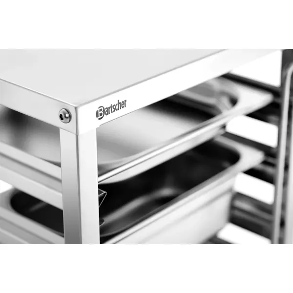 Regaalwagen | RVS | 7 Etages (1/1 GN) + Bovenblad | Wielen (Geremd) | 450x670x1000(h)mm