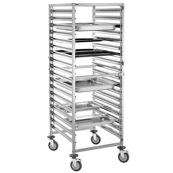 Regaalwagen | RVS | 18 Etages (2/1 GN) + Bovenblad | Wielen (Geremd) | 655x835x1750(h)mm