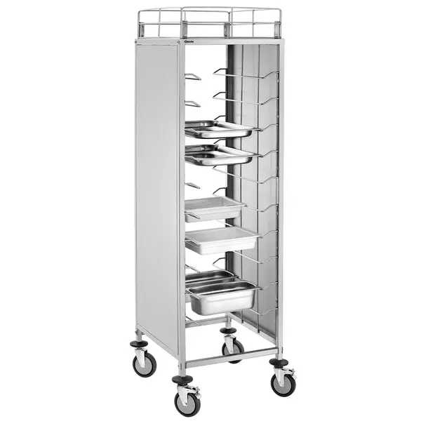 Regaalwagen | RVS | 10 Etages (1/1 GN) + Bovenblad | Wielen (Geremd) | 585x695x1820(h)mm