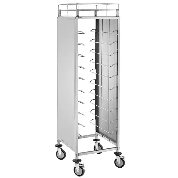 Regaalwagen | RVS | 10 Etages (1/1 GN) + Bovenblad | Wielen (Geremd) | 585x695x1820(h)mm