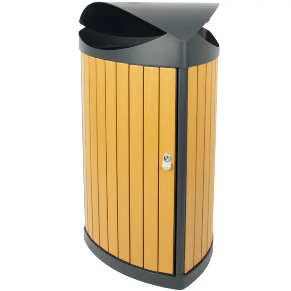 Afvalbak | Staal/Kunststof | Zwart/Houtlook | 60L | Open | 495x500x960(h)mm