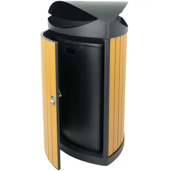Afvalbak | Staal/Kunststof | Zwart/Houtlook | 60L | Open | 495x500x960(h)mm