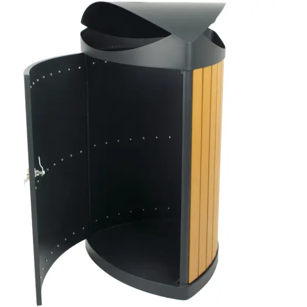 Afvalbak | Staal/Kunststof | Zwart/Houtlook | 60L | Open | 495x500x960(h)mm