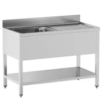 Diamond Spoeltafel | STANDARD LINE EVO | RVS | 1 Spoelbak (Links) + Afdruipvlak | Bodemschap | Achteropstand | Zelfmontage | 1200x600x865/965(h)mm