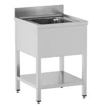 Diamond Spoeltafel | STANDARD LINE EVO | RVS | 1 Spoelbak (Midden) | Bodemschap | Achteropstand | Zelfmontage | 600x600x865/965(h)mm