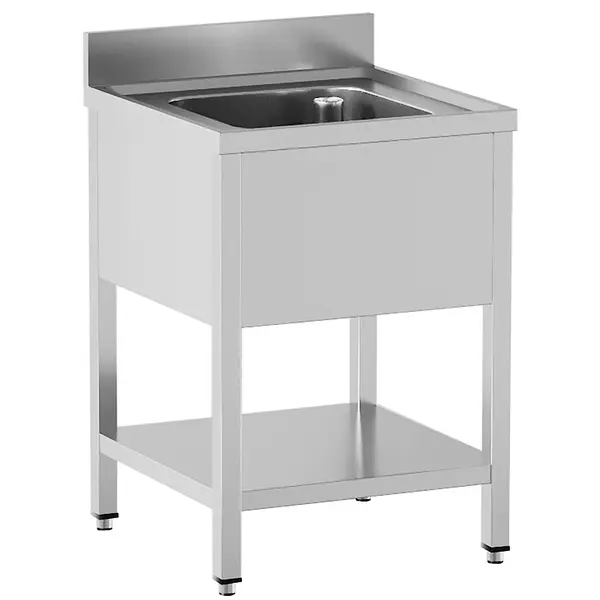 Spoeltafel | RVS | 1 Spoelbak (Midden) | Bodemschap | Achteropstand | Zelfmontage | 700x700x865/965(h)mm