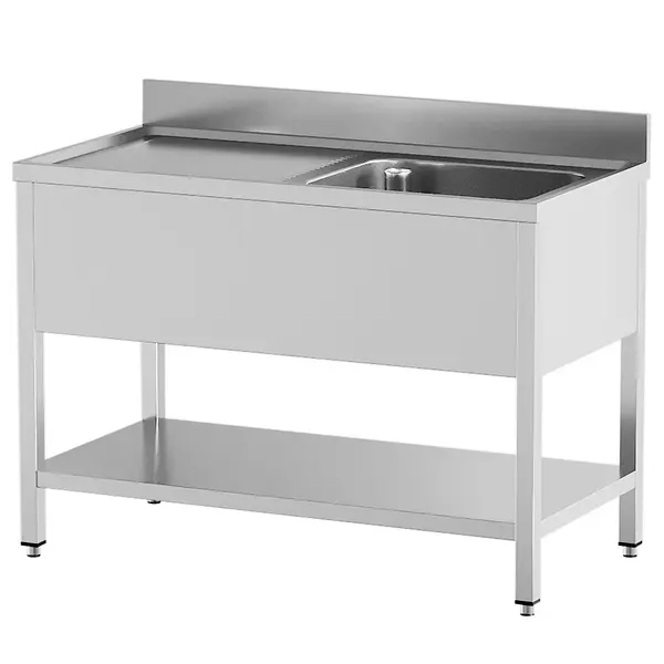 Spoeltafel | RVS | 1 Spoelbak (Rechts) + Afdruipvlak | Bodemschap | Achteropstand | Zelfmontage | 1200x600x865/965(h)mm