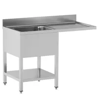 Diamond Spoeltafel | RVS | 1 Spoelbak (Links) + Afdruipvlak | Voorlader + Bodemschap | Achteropstand | Zelfmontage | 1400x700x865/965(h)mm