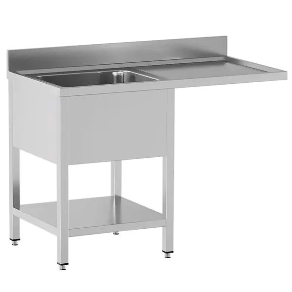 Spoeltafel | STANDARD LINE EVO | RVS | 1 Spoelbak (Links) + Afdruipvlak | Voorlader + Bodemschap | Achteropstand | Zelfmontage | 1400x700x865/965(h)mm