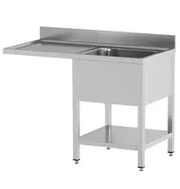 Diamond Spoeltafel | STANDARD LINE EVO | RVS | 1 Spoelbak (Rechts) + Afdruipvlak | Voorlader + Bodemschap | Achteropstand | Zelfmontage | 1400x700x865/965(h)mm