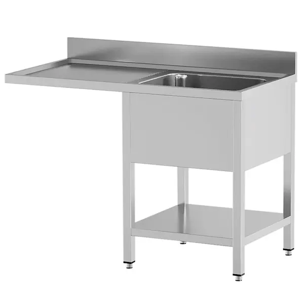 Spoeltafel | STANDARD LINE EVO | RVS | 1 Spoelbak (Rechts) + Afdruipvlak | Voorlader + Bodemschap | Achteropstand | Zelfmontage | 1400x700x865/965(h)mm