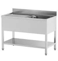 Diamond Spoeltafel | STANDARD LINE EVO | RVS | 1 Spoelbak (Rechts) + Afdruipvlak | Bodemschap | Achteropstand | Zelfmontage | 1400x700x865/965(h)mm