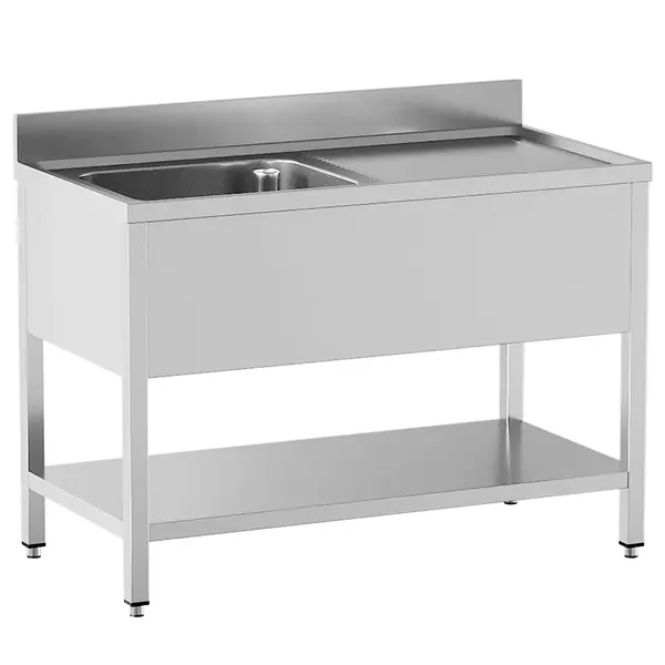 Spoeltafel | STANDARD LINE EVO | RVS | 1 Spoelbak (Links) + Afdruipvlak | Bodemschap | Achteropstand | Zelfmontage | 1400x700x865/965(h)mm