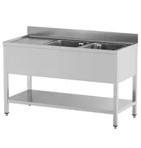 Diamond Spoeltafel | STANDARD LINE EVO | RVS | 2 Spoelbakken (Rechts) + Afdruipvlak | Bodemschap | Achteropstand | Zelfmontage | 1600x700x865/965(h)mm