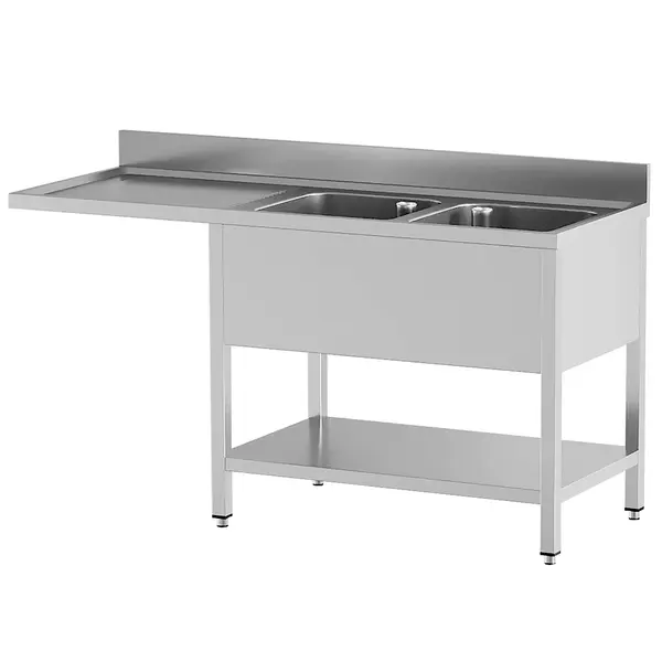 Spoeltafel | STANDARD LINE EVO | RVS | 2 Spoelbakken (Rechts) + Afdruipvlak | Voorlader + Bodemschap | Achteropstand | Zelfmontage | 1800x700x865/965(h)mm