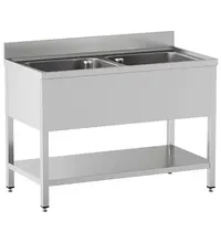 Diamond Spoeltafel | STANDARD LINE EVO | RVS | 2 Spoelbakken (Midden) | Bodemschap | Achteropstand | Zelfmontage | 1400x700x865/965(h)mm