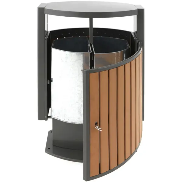 Afvalscheidingsstation | Kunststof/Staal | Grijs/Houtlook | 78L | Open | Afvalscheiding | 700x400x1000(h)mm