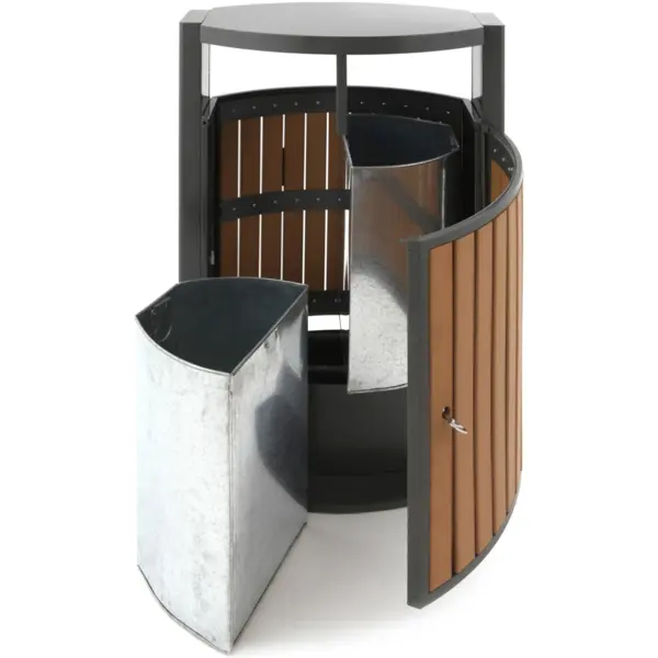 Afvalscheidingsstation | Kunststof/Staal | Grijs/Houtlook | 78L | Open | Afvalscheiding | 700x400x1000(h)mm