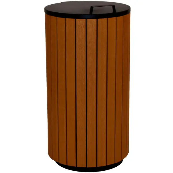 Afvalbak | Kunststof/RVS | Antraciet/Houtlook | 90L | Klapdeksel | Ø460x860(h)mm