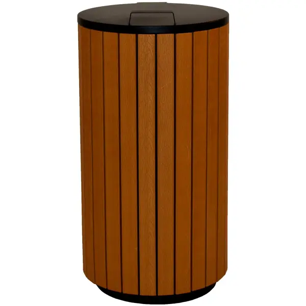 Afvalbak | Kunststof/RVS | Antraciet/Houtlook | 90L | Klapdeksel | Ø460x860(h)mm