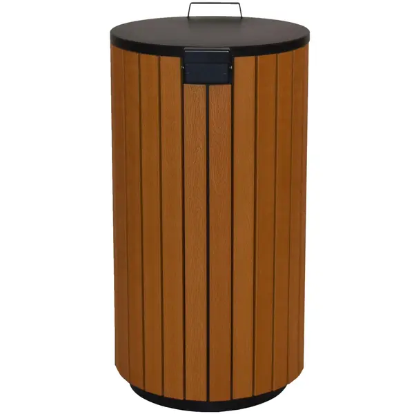 Afvalbak | Kunststof/RVS | Antraciet/Houtlook | 90L | Klapdeksel | Ø460x860(h)mm