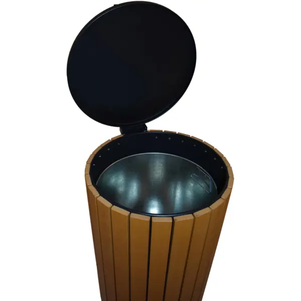 Afvalbak | Kunststof/RVS | Antraciet/Houtlook | 90L | Klapdeksel | Ø460x860(h)mm