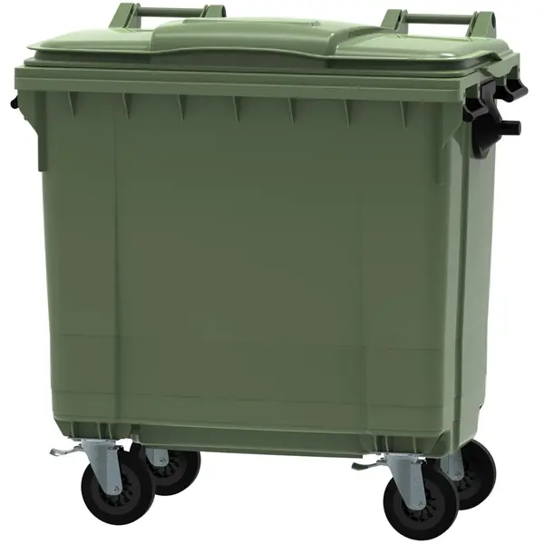 Afvalbak | Kunststof | Groen | 770L | Klapdeksel | Wielen (Geremd) | 1373x776x1365(h)mm