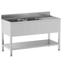 Diamond Spoeltafel | STANDARD LINE EVO | RVS | 2 Spoelbakken (Links) + Afdruipvlak | Bodemschap | Achteropstand | Zelfmontage | 2000x700x865/965(h)mm