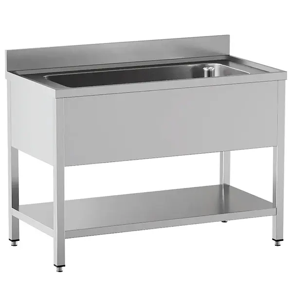 Spoeltafel | STANDARD LINE EVO | RVS | 1 Grote Spoelbak (Midden) | Bodemschap | Achteropstand | Zelfmontage | 1600x700x865/965(h)mm