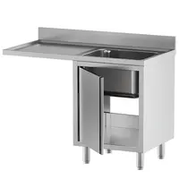 Diamond Spoeltafel | STANDARD LINE EVO | RVS | 1 Spoelbak (Rechts) + Afdruipvlak | Voorlader + Draaideur | Achteropstand | 1400x700x865/965(h)mm 