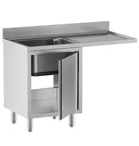 Diamond Spoeltafel | STANDARD LINE EVO | RVS | 1 Spoelbak (Links) + Afdruipvlak | Voorlader + Draaideur | Achteropstand | 1400x700x865/965(h)mm