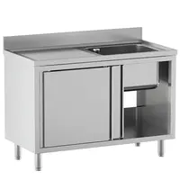 Diamond Spoeltafel | STANDARD LINE EVO | RVS | 1 Spoelbak (Rechts) + Afdruipvlak | Schuifdeuren | Achteropstand | 1400x700x865/965(h)mm 