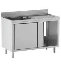 Diamond Spoeltafel | STANDARD LINE EVO | RVS | 1 Spoelbak (Links) + Afdruipvlak | Schuifdeuren | Achteropstand | 1400x700x865/965(h)mm