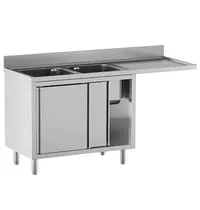 Diamond Spoeltafel | STANDARD LINE EVO | RVS | 2 Spoelbakken (Links) + Afdruipvlak | Voorlader + Schuifdeuren | Achteropstand | 1600x700x865/965(h)mm 