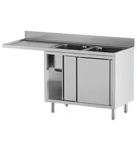 Diamond Spoeltafel | STANDARD LINE EVO | RVS | 2 Spoelbakken (Rechts) + Afdruipvlak | Voorlader + Schuifdeuren | Achteropstand | 1800x700x865/965(h)mm 