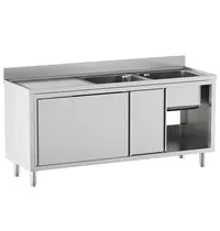 Diamond Spoeltafel | STANDARD LINE EVO | RVS | 2 Spoelbakken (Rechts) + Afdruipvlak | Schuifdeuren | Achteropstand | 1600x700x865/965(h)mm