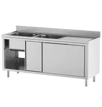 Diamond Spoeltafel | STANDARD LINE EVO | RVS | 2 Spoelbakken (Links) + Afdruipvlak | Schuifdeuren | Achteropstand | 1800x700x865/965(h)mm