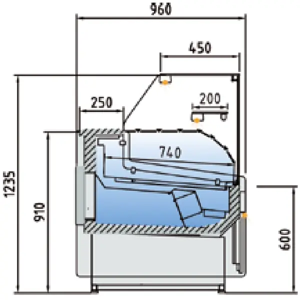 Koeltoonbank | CVE-SERIE | -1°C/+5°C | Geforceerd | Gekoelde Reserve | Kantelruit | 1265x960x1235(h)mm