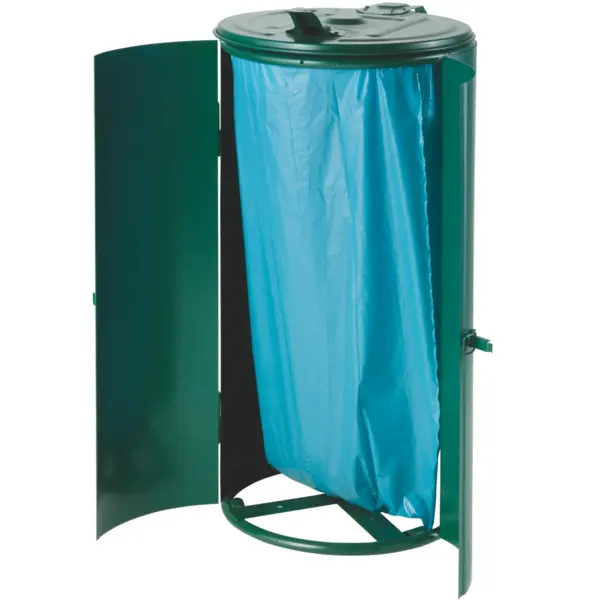 Afvalzakhouder | Metaal | Groen | 120L | Klapdeksel | Ø485x1000(h)mm