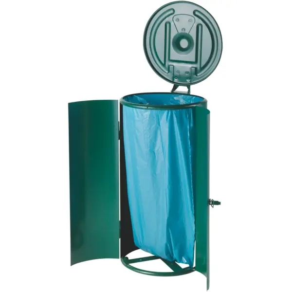 Afvalzakhouder | Metaal | Groen | 120L | Klapdeksel | Ø485x1000(h)mm