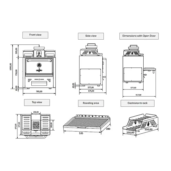 Houtskooloven | R-SERIES | 250°C/350°C | Maaltijdproductie 65/u | Brandduur 7u (6-8kg Houtskool) | 785x577x1095(h)mm