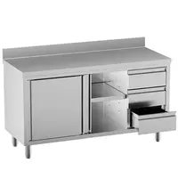 Diamond Werkbank | STANDARD LINE EVO | RVS | Schuifdeuren + Laden (Rechts) | Achteropstand | 1600x700x865/965(h)mm