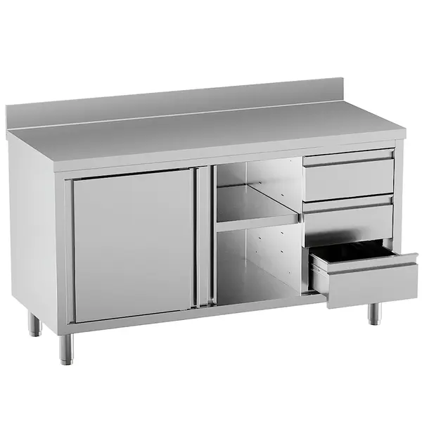 Werkbank | STANDARD LINE EVO | RVS | Schuifdeuren + Laden (Rechts) | Achteropstand | 2000x700x865/965(h)mm