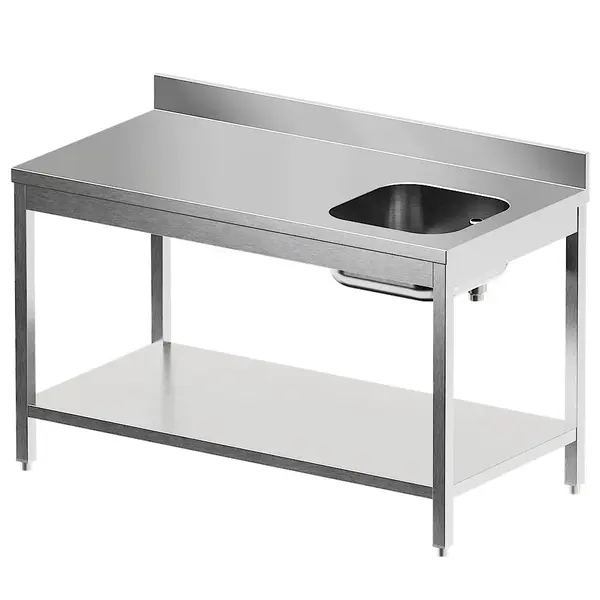 Cheftafel | STANDARD LINE EVO | RVS | Spoelbak (Rechts) | Bodemschap | Achteropstand | Zelfmontage | 1800x700x865/965(h)mm