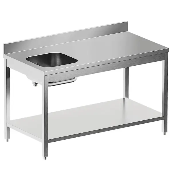 Cheftafel | STANDARD LINE EVO | RVS | Spoelbak (Links) | Bodemschap | Achteropstand | Zelfmontage | 1800x700x865/965(h)mm