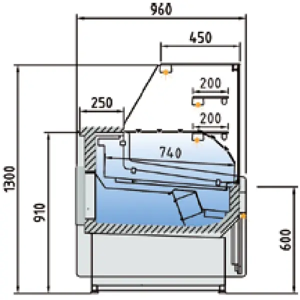 Koeltoonbank | CVE-SERIE | -1°C/+5°C | Geforceerd | Gekoelde Reserve | Kantelruit | 2945x960x1300(h)mm