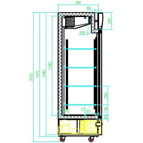 Vrieskast | 460L | Zwart | -18°C/-24°C | Geforceerd | Wielen | 680x700x1990(h)mm